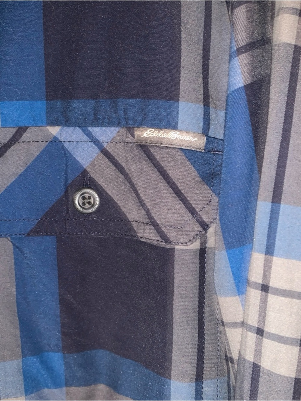 Eddie Bauer Adventure Outdoor Blue and Gray Plaid Button-Down Shirt Men's Medium - Picture 6 of 10